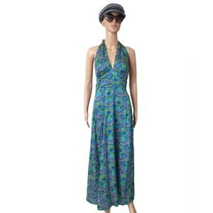 VTG The Sample Shop Waikiki 70s paisley graphic halter maxi dress size 12